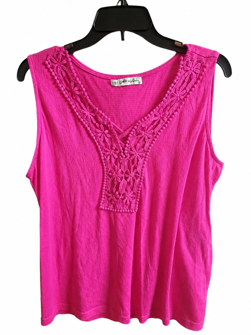 All in Love Women’s XL Hot Pink Crochet V-Neck Sleeveless Tank Top Boho